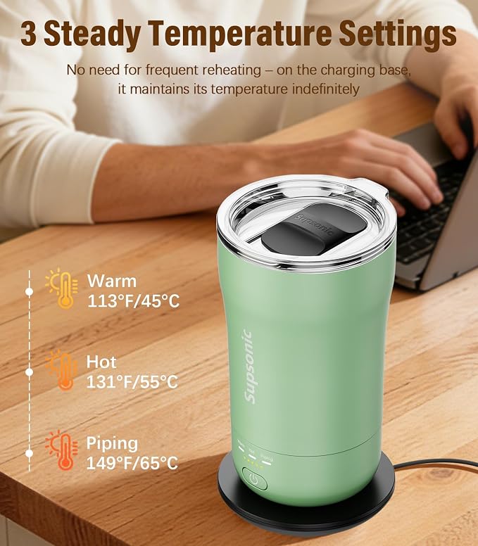 Supsonic - 14oz Heated Coffee Mug, Self-Heating Travel Mug with 3-Temp Settings, Insulated Stainless Steel Constant Temperature Heating Mug for Beverage, Smart Heating Portable Coffee Mug | S1 - Image 2