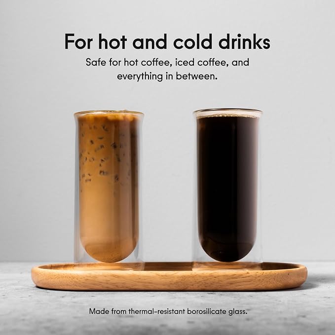 FLUR Iced Coffee Glasses (Set of 2) Perfect for Iced Coffee, Cold Brew & Lattes – Double-Walled Borosilicate Glass – For Hot & Cold Drinks – Lightweight & Easy to Clean – 15.5oz (Smoke) - Image 2
