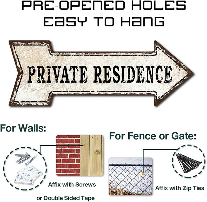 Mukuko Arrow Tin Metal Sign Private Residence, 6" x 18" | Aluminum Metal Plaque, Retro Wall Decor, Outdoor Decor - Image 3