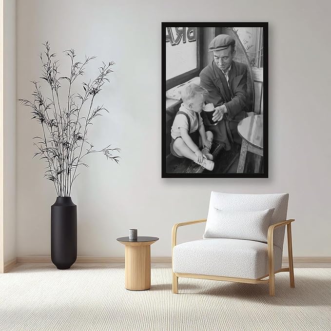 Boy Sipping First Beer, Father And Son at The Bar 1950s, Black And White Retro Pub Poster Canvas Poster Wall Art Decor Print Picture Paintings for Living Room Bedroom Decoration Black Frame 20x30in(50 - Image 7