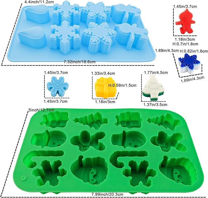 Christmas Silicone Chocolate Molds 5PCS Christmas Trees Snowflake Socks Bells Gingerbread Man Santa Shape Baking Molds for Chocolate Jelly Soap Fondant Candy Candles Pastry Gummies Cake Decorating