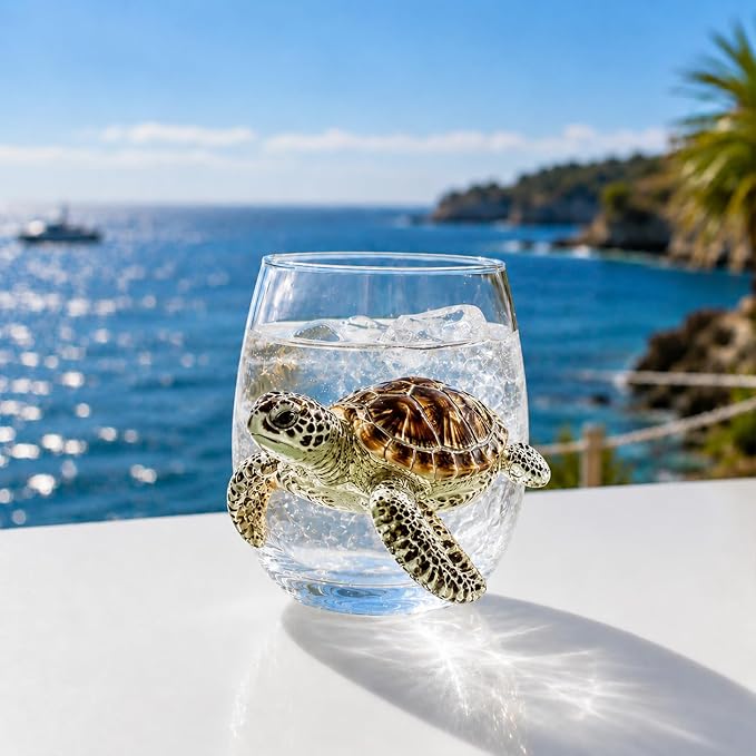Coastal Stemless Wine Glasses Set of 4, 12oz 3D Ocean Animal Artisan Glassware Collection with Unique Sea Life Designs (D - Set of 1) by Lifmagic