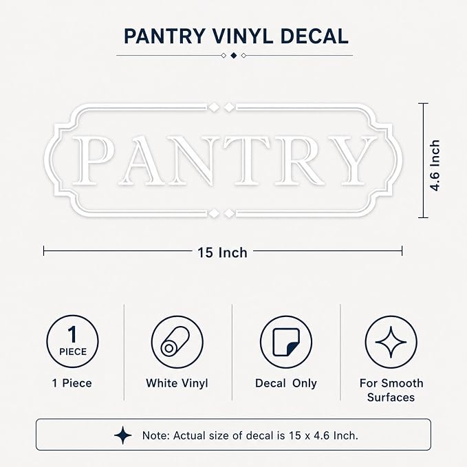 Pantry Door Label Vinyl Decal: 15 X 4.6 Inch White Transfer Design | 1 White Die-Cut Decal For Smooth Pantry Doors With Transfer Tape - Image 5