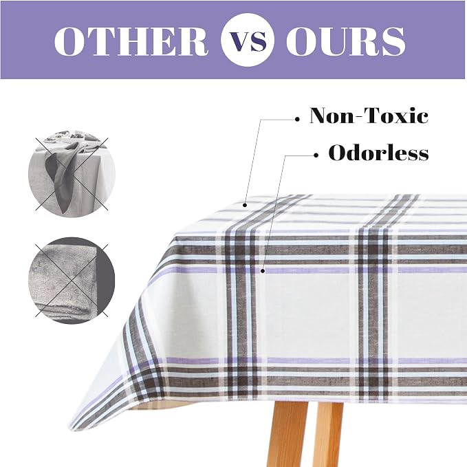 FIFTY FEET 84 * 60 Inch Rectangle Tablecloth, Vinyl Tablecloth with Flannel Backing for Rectangle Tables Waterproof, Spill Proof Plastic Picnic Table Cover for Dining/Camping/Indoor/Outdoor(Plaid-B) - Image 6