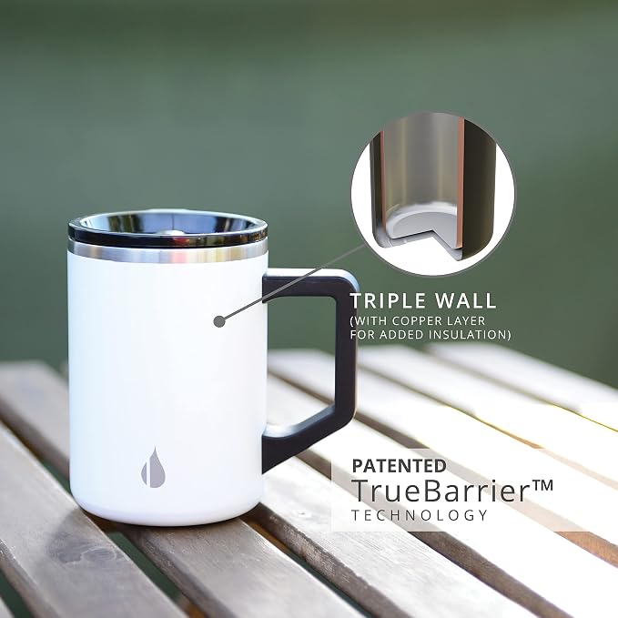 Elemental Insulated Coffee Mug - Triple-Wall Stainless Steel Summit Travel Cup for Hot and Cold Drinks - Thermal Coffee Mug with Lid and Handle for Camping, Office & Travel 16oz - White - Image 2