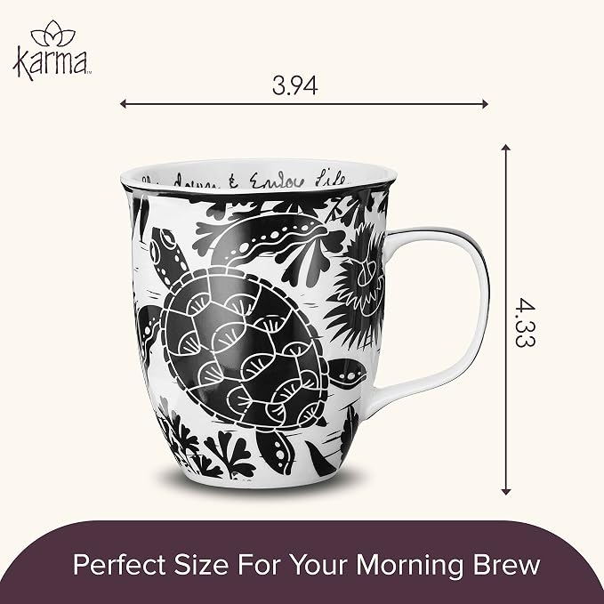 Karma Gifts 16 oz Black and White Boho Mug Sea Turtle - Cute Coffee and Tea Mug - Ceramic Coffee Mugs for Women and Men, 1 Count (Pack of 1) - Image 5