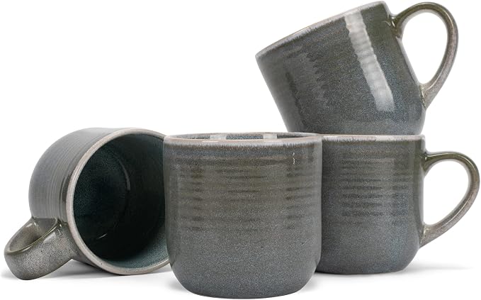 Elanze Designs Glossy Reactive Glaze Large 17 Fluid Ounce Everyday Kitchen Food Grade Ceramic Stoneware Coffee Mug Cup with Comfort Curved Handles, Set of 4, Ocean Teal Blue by ElanzeDesigns