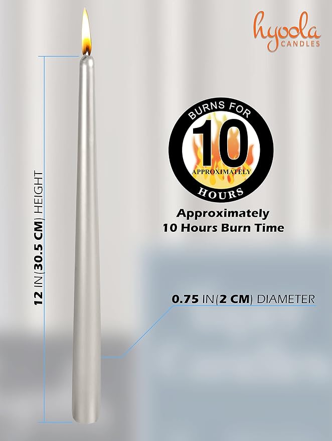 Hyoola Tall Taper Candles - 12 Inch - Metallic Titan - Dripless - 12 Pack - 10 Hour Burn Time - Image 3