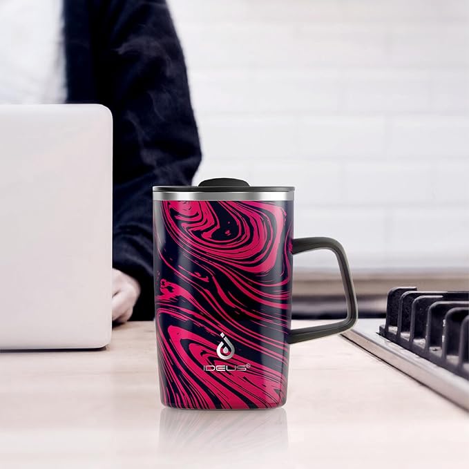 Ideus 16 oz Insulated Stainless Steel Coffee Mug with Lid, Red Zebra | Perfect for home, office, or daily use| Easy to clean wide mouth| Sweat-proof| On the go - Image 7