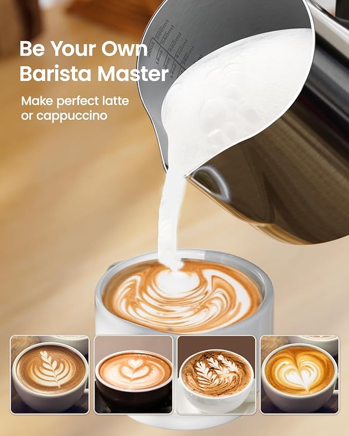 Milk Frothing Pitcher, 20oz Espresso Steaming Pitcher Milk Frother Cup, Milk Coffee Cappuccino Latte Art, 304 Stainless Steel Jug Cup with Decorating Art Pen