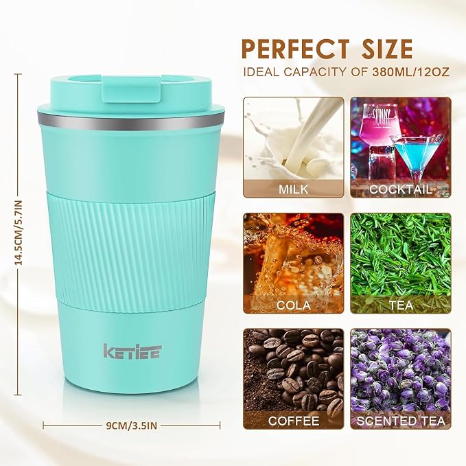 KETIEE Travel Mug 12oz: Vacuum Insulated Coffee Mug with Leakproof Lid, Travel Coffee Mug, Stainless Steel Double Walled Reusable Coffee Cup for Hot and Iced Coffee Tea Water (Blue) - Image 5