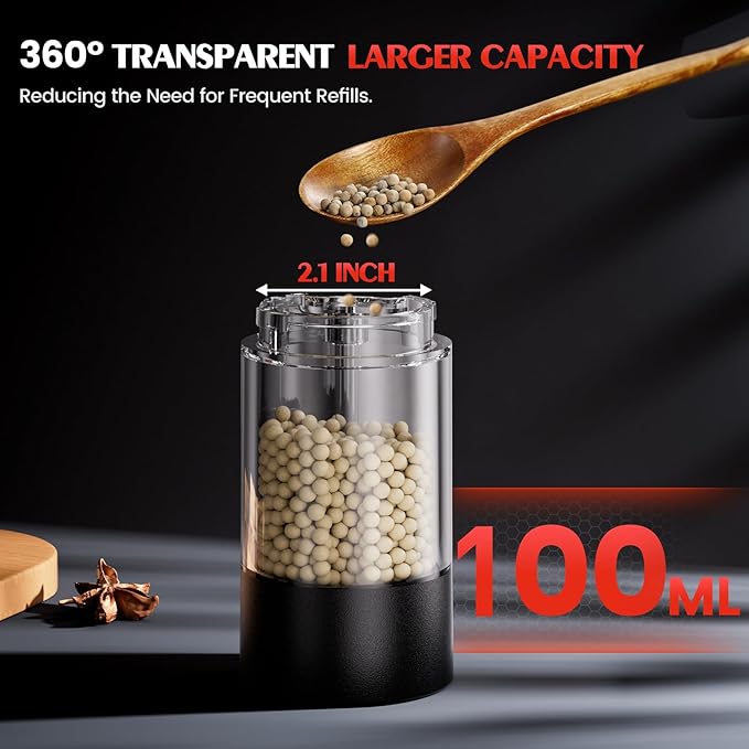 Electric Salt and Pepper Grinder Set Automatic Grinder for Kitchen Battery Pepper Mill Shakers Adjustable Coarseness Upgraded Larger Capacity with Led Gifts for Mom - Image 5