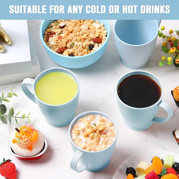 Zopeal 16 Pack Wheat Straw Plastic Coffee Cups Mugs 10 Oz Reusable Plastic Cup Mug with Handle Lightweight Microwavable Dishwasher Safe Unbreakable for Tea Milk Water Juice Coffee (Nordic Blue) - Image 6