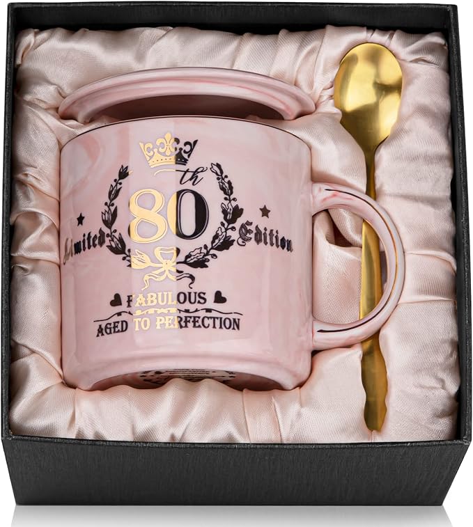 Biching 80th Birthday Gifts for Women, 14oz Pink Coffee Mug with Gold Pattern, Best Gifts for 80 Year Old Grandma, Mom, Sister, Friend, Fabulous 80 Limited Edition, 1946 Birthday Gifts for Women | Best Gifts for 80 Year Old Grandma, Mom, Sister, Friend... by Biching