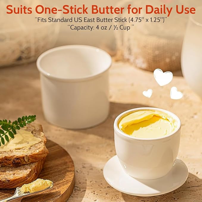 Sweese French Butter Dish - Butter Crock for Counter with Water Line for Fresh Spreadable Butter - French Butter Keeper with Lid - Housewarming Gift For The One Who Has It All - White | French butter crock, countertop storage, water line design, keeps ... - Image 7