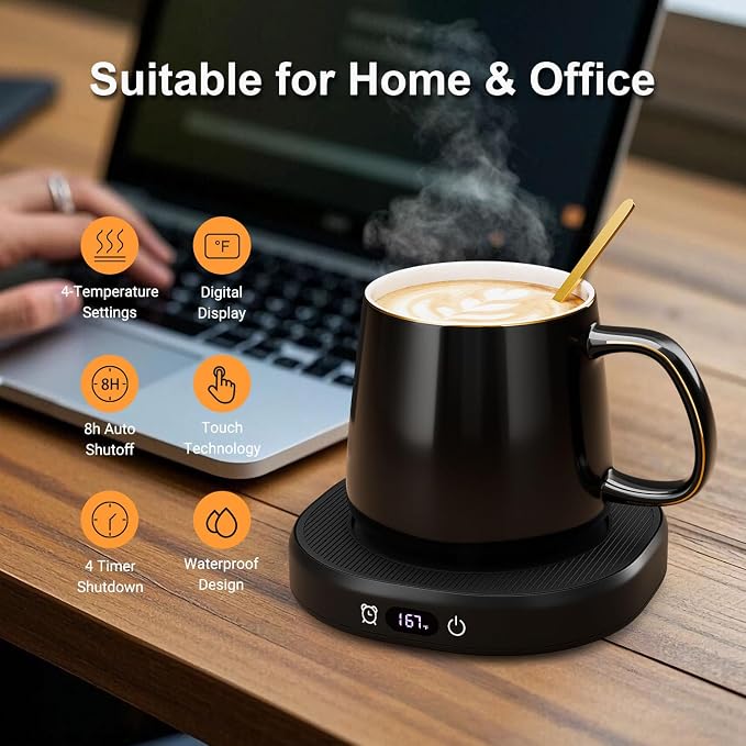 Coffee Mug Warmer & Simple Pure Black Mug Set, Electric Cup Warmer with Auto Shut Off, 4 Temperature Setting Smart Beverage Warmer, 8-Hours Auto Shut Off (Simple Pure Black Mug) - Image 2