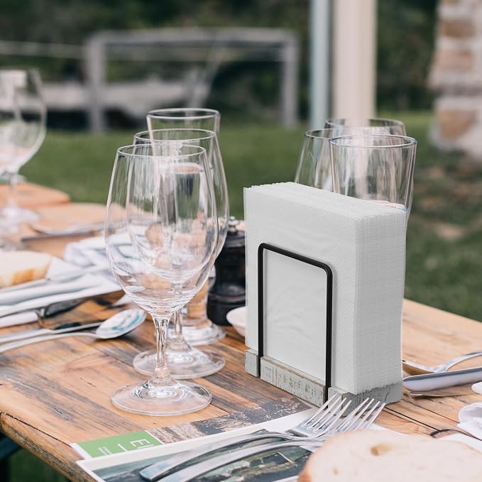 Wican Napkin Holder for Table, Wood Iron Standing Napkin Dispenser | Dining Table Farmhouse Cocktail Picnic Rustic Wood Holders, Suitable All Kitchen Dining Room Decor, Black & Farmhouse White - Image 4