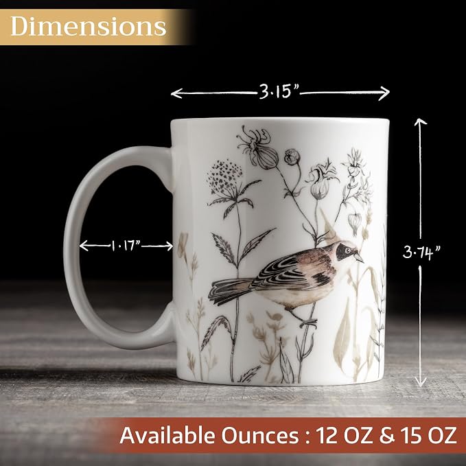 Maison d' Hermine Coffee Mug with Handles Tea Cups (12 Ounce, Pack of 1) | Fine Bone China Coffee Mugs for Hot Beverages Cappuccino Latte Home Spring Summer -Meadow Florals - Brown - Meadow Mornings - Image 4