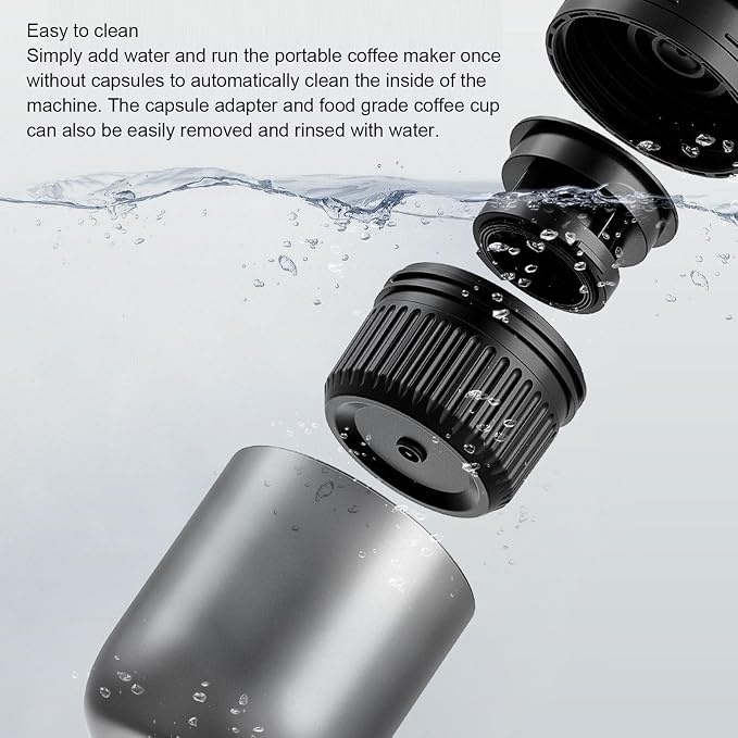 Zunate Portable Coffee Machine, Cordless 17 Bar Automatic Coffee Maker with 2600mAh Battery for Car Travel and Outdoor Capsule or Powder Brewing - Image 4