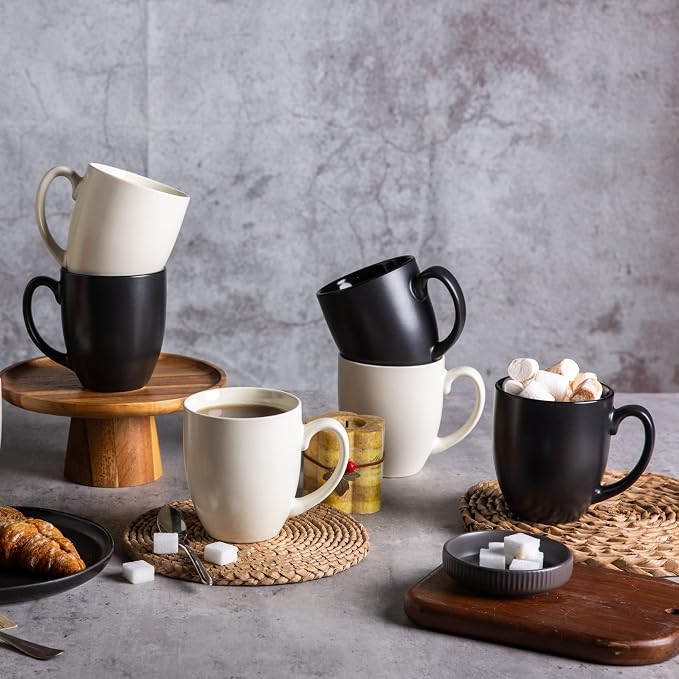 AmorArc 16oz Coffee Mugs Set of 6, Large Ceramic Coffee Mugs for Men Women Dad Mom, Modern Coffee Mugs with handle for Tea/Latte/Cappuccino/Cocoa. Dishwasher&Microwave Safe, Matte Black - Image 8