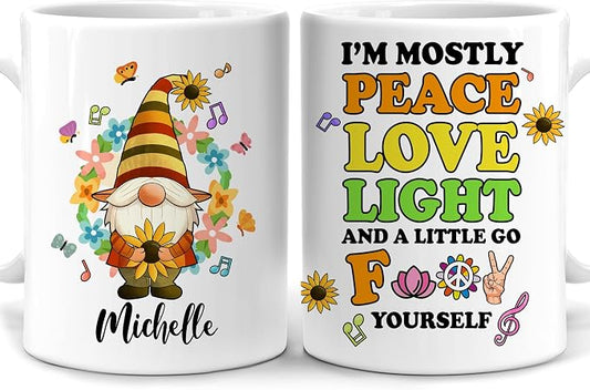 Hyturtle Personalized Gnome Hippie Coffee Mug Gifts on Birthday Christmas | Unique Gift Ideas for Gnome Lovers, Gnomes Gifts For Women Custom Name 11oz White Ceramic Coffee Tea Mug, Comfort grip handle by Hyturtle