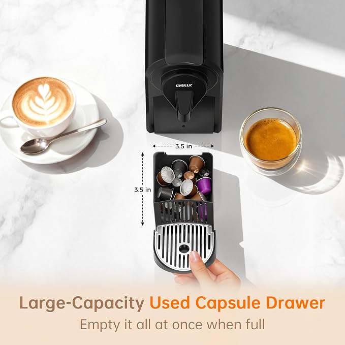 CHULUX Bafè-Pro Single Serve Espresso Machine for Nes Original Pods, Black | 1400W Rapid Heating, Espresso Lungo Buttons, Used Capsule Drawer, Auto-Eject System, 24oz Removable Reservoir, Mini Footprint - Image 6