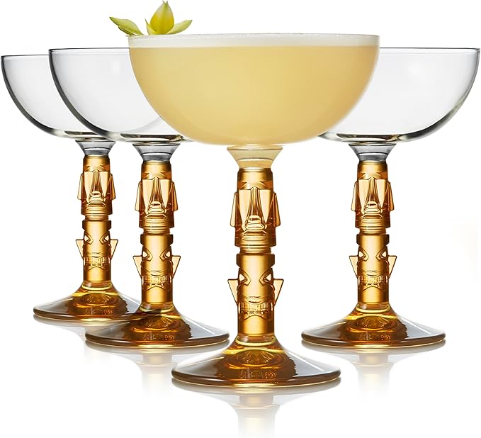 Libbey Tiki Coupe Cocktail Glasses, Vintage Style, Polynesian Inspired Coupe Martini Glasses Set of 4, Tropical Bar Glassware Set for Cocktail Party by Libbey