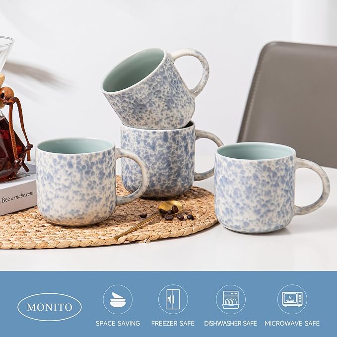 MONITO 12 OZ Coffee Mugs Set of 4, Ceramic Coffee Mugs,Modern Coffee Mugs Set with handle for Tea/Latte/Cappuccino/Milk/Cocoa. (BLUE, 4 Count（Pack of 1) - Image 4