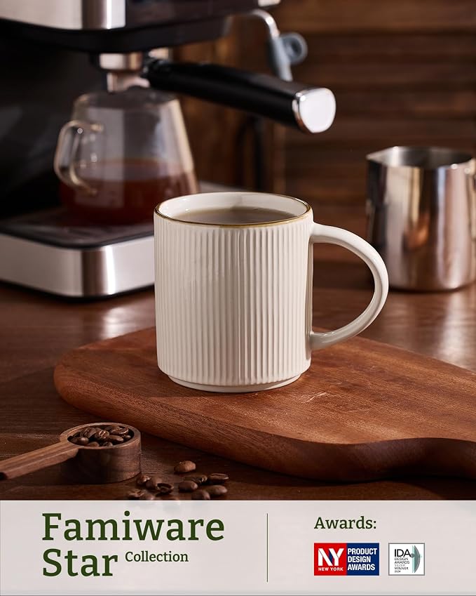 famiware Coffee Mug Set for 4, Star 16 oz Catering Mugs Cup Set with Handle for Coffee, Tea, Cocoa, Milk - Ceramic Stoneware Drinkware Set, White - Image 3
