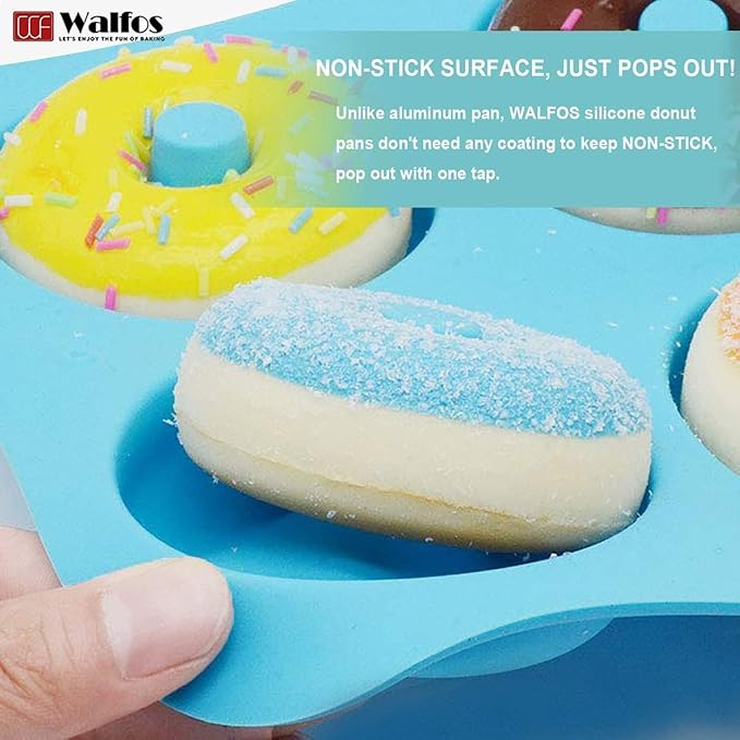 Walfos Silicone Donut Mold - Silicone Doughnut Pan Set, Non-Stick, Just Pop Out! Heat Resistant, BPA FREE and Dishwasher Safe, for Donut Cake Biscuit Bagels (4PK)