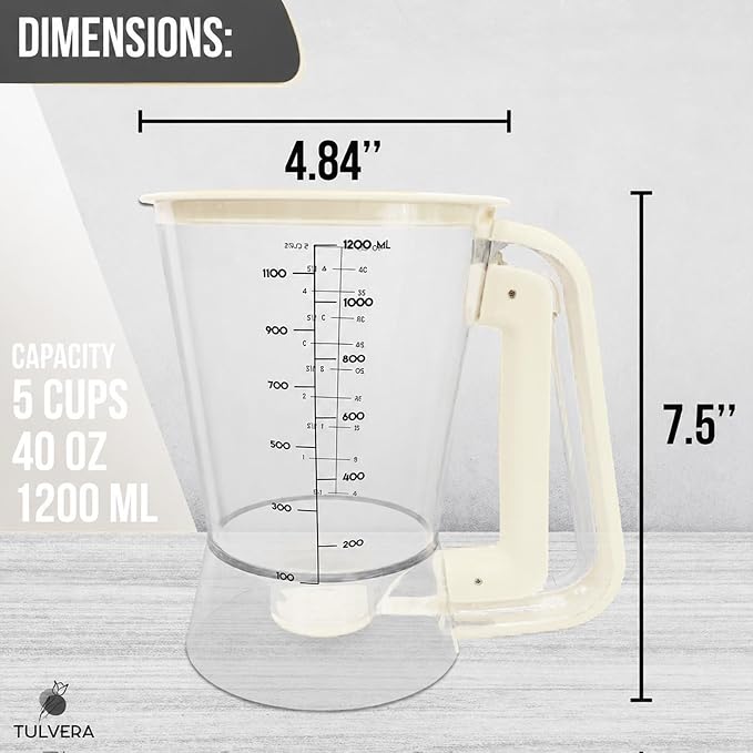 Pancake Batter Dispenser | 5-Cup Mix Pourer for Pancakes, Waffles, Crepes, Muffins, Cupcakes | Squeeze Handle, Portion Control Pitcher, Durable Drip-Free Design | Baking Accessories (Buttercream) - Image 3