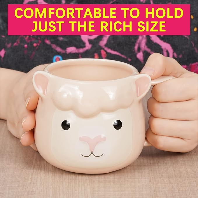 Llama Coffee Mug 14 oz Ceramic Novelty Coffee Mug 3D Porcelain Tea Mug for Women Christmas Housewarming Holiday Birthday Gifts for Women Mom Kids Teacher and Best Friend Pink - Image 6