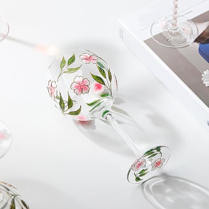 Hand Painted Red Wine Glass Feathered/Flower Pattern Champagne Cup for Restaurant Large Capacity Glassware Hand Daubed Wine Glass - Image 4