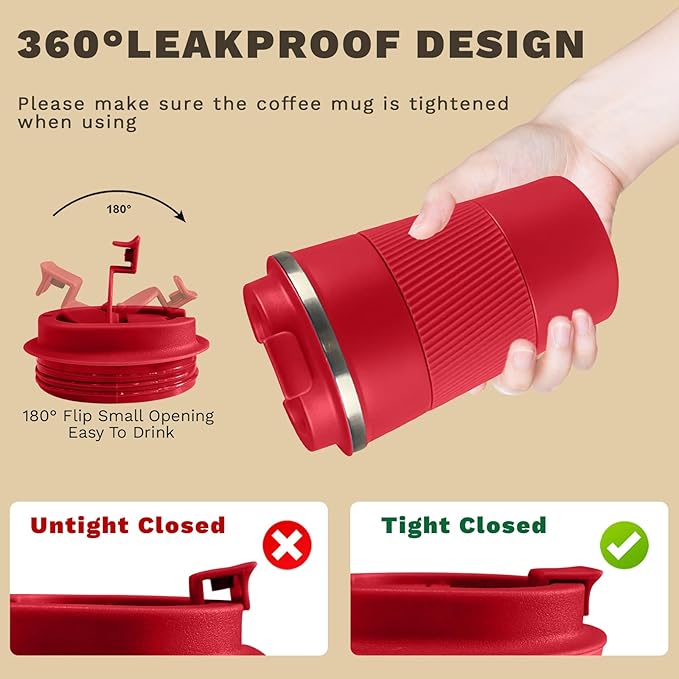 Vacuum Insulated Stainless Steel Travel Coffee Mug,Leak Proof Cup with Lid | 304 stainless steel mug with vacuum insulation, leak proof lid, silicone grip and car cup holder friendly design - Image 5