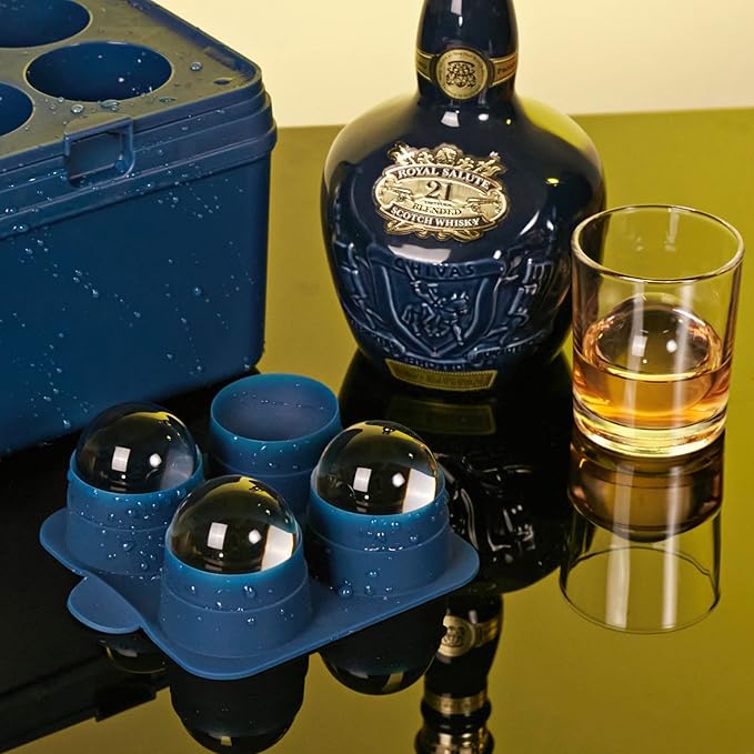 Clear Ice Ball Maker Tray - 2 Inch Ice Cube Maker Mold,4 Cavity Large Clear Ice Ball Silicone Tray, Crystal Clear Ice Sphere Maker Mold for Whiskey and Cocktail