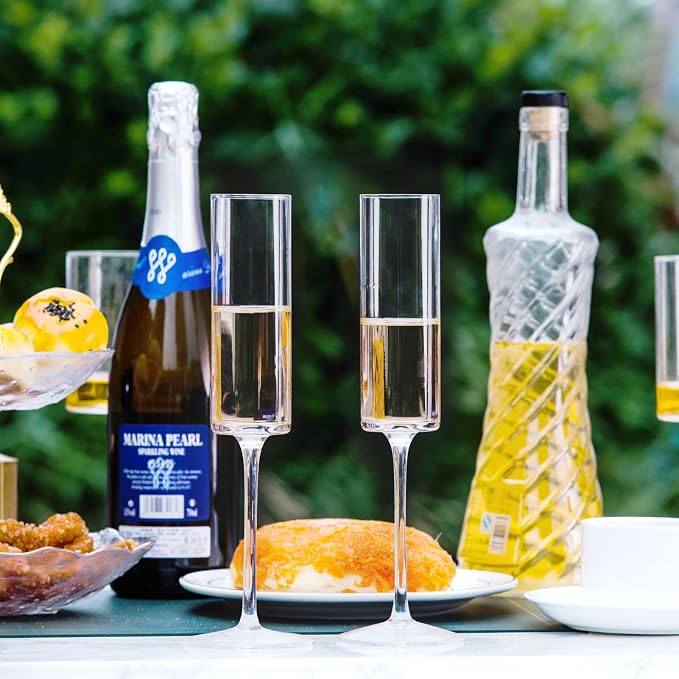 BACLIFE Crystal Champagne Flutes Set of 6 - Hand Blown Champagne Glasses With Long Stem - 6.5 oz Elegant Sparkling Wine Stemware - Unique Gift for Christmas Day,Birthday,Wedding - Clear - Image 4