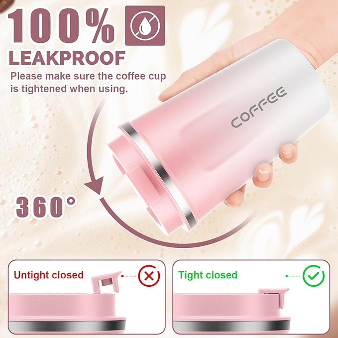 CS COSDDI 12 oz Stainless Steel Vacuum Insulated Tumbler - Coffee Travel Mug Spill Proof with Lid - Coffee Cups for Keep Hot/Ice Coffee,Tea and Beer (Pink-White380ML) - Image 3