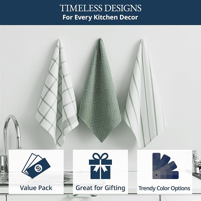LANE LINEN Cotton Kitchen Towels Set, 6-Pack – Absorbent, Quick-Drying Dish Towels, 18" x 28", Premium Hand and Tea Towels - Olive - Image 8