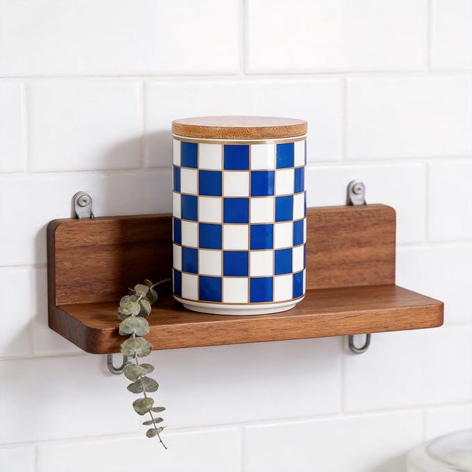 Kitchen Countertop Ceramic Checkered Canisters,Black And White Food Storage Containers With Lid,Airtight Kitchen Canisters for Flour, Sugar, Coffee, Tea, and Dry Goods (Blue, Small) - Image 4