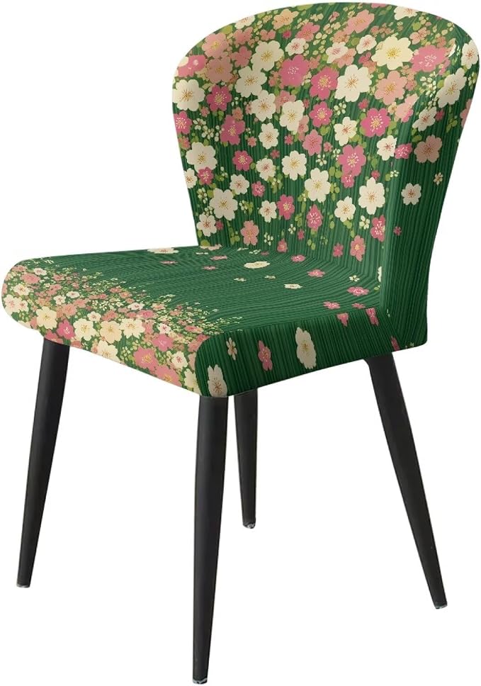 Colorful Floral Green Bar Chair Seat Covers for Dining Room Decorative Covers Set of 2 Soft Barstool Chair Seat Cushion Slipcovers - Image 3