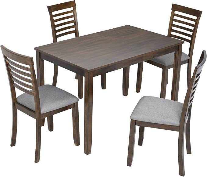 5-Piece Dining Table Set for 4, Kitchen Dining Table with 4 Soft Cushioned Solid Wood Chairs, Ideal for Home or Restaurant Use.(Walnut_Medium) - Image 5