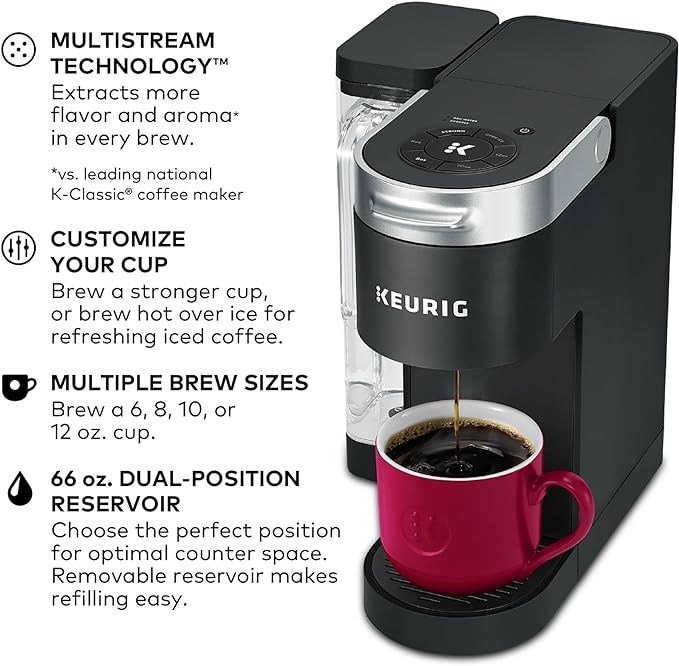 Keurig K-Supreme Single Serve K-Cup Pod Coffee Maker, MultiStream Technology, 4 Brew Sizes, 66oz Dual-Position Removable Reservoir, Black | MultiStream Technology, 4 Brew Sizes, Dual-Position Removable Reservoir - Image 2