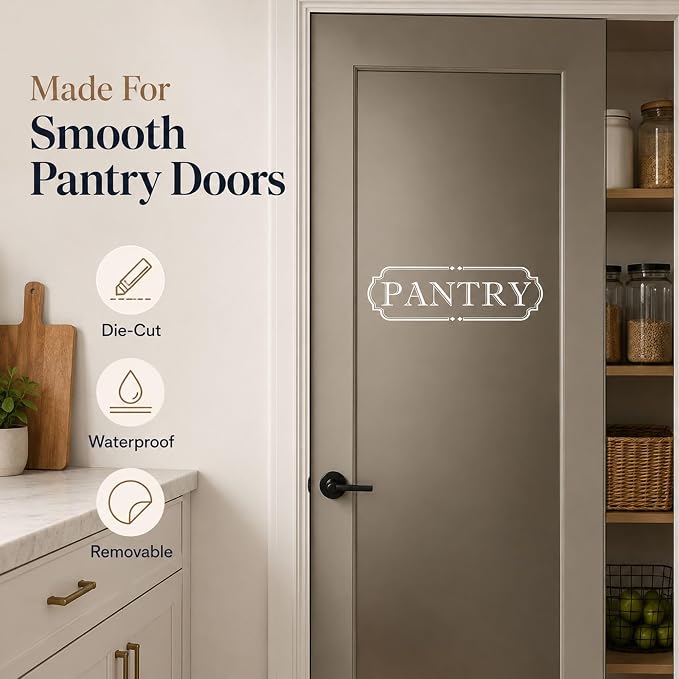 Pantry Door Label Vinyl Decal: 15 X 4.6 Inch White Transfer Design | 1 White Die-Cut Decal For Smooth Pantry Doors With Transfer Tape - Image 2