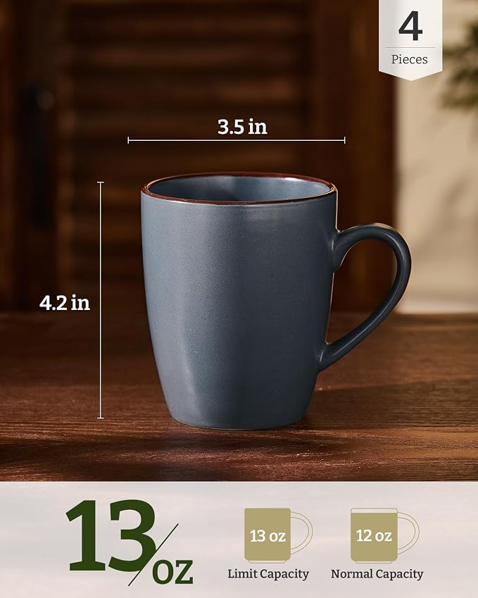 famiware Venus Coffee Mugs for 4, 13 oz Mug Set, Dringking Cup with Handle for Coffee, Tea, Cocoa, Milk, Charcoal - Image 4