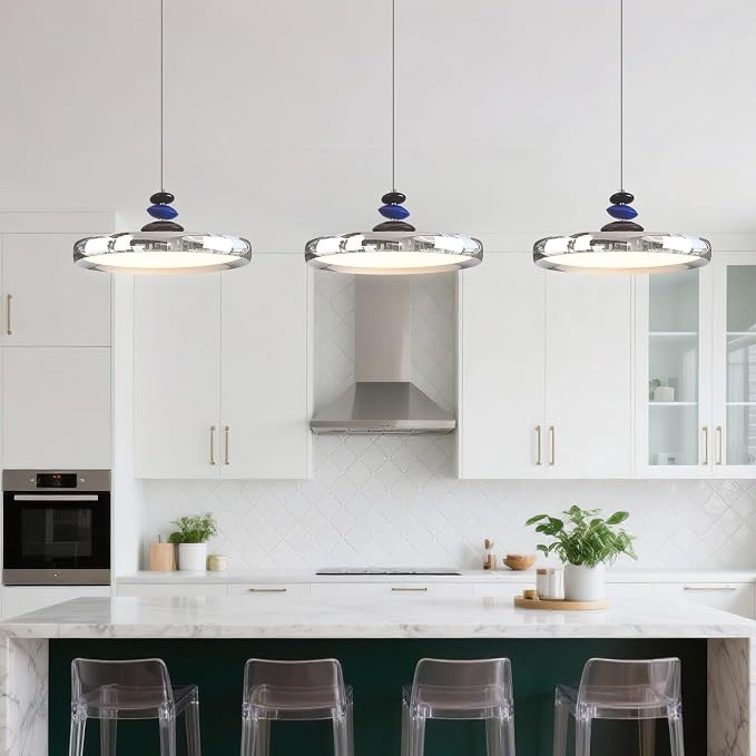 Modern Pendant Lights,Chrome 16" LED Pendant Lighting Fixture with Remote Control Dimmable 3 Color Mode & Brightness, Adjustable Hanging Lamp for Kitchen Dining Room Bedroom Kitchen Island - Image 7