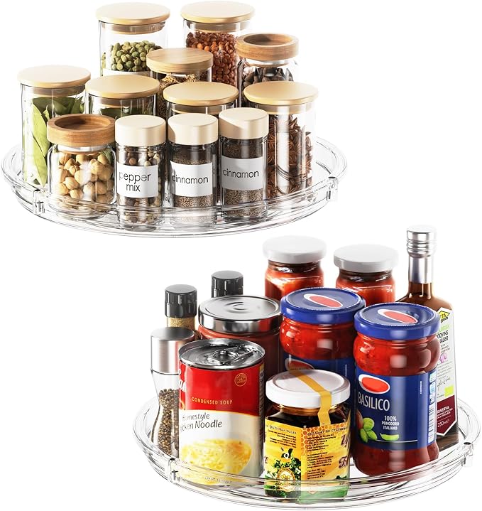 LAMU 2 Pack Lazy Susan Organizer 9 inch Lazy Susan Turntable for Cabinet, Rotating Spice Organization for Cabinet, Kitchen, Table Top, Countertop, Pantry Fridge Organizers and Storage, Clear by YourHome-OrganizationHelper