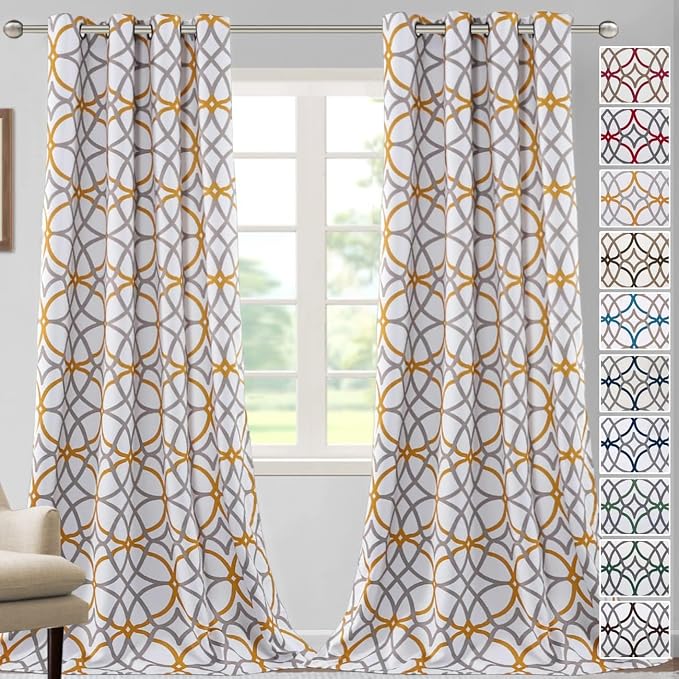 H.VERSAILTEX Blackout Curtains Printed Design 96 Inch Length 2 Panels Set Thermal Insulated Curtains for Bedroom Living Room Geometric Modern Grommet Window Drapes - Mustard and Grey by HVERSAILTEX