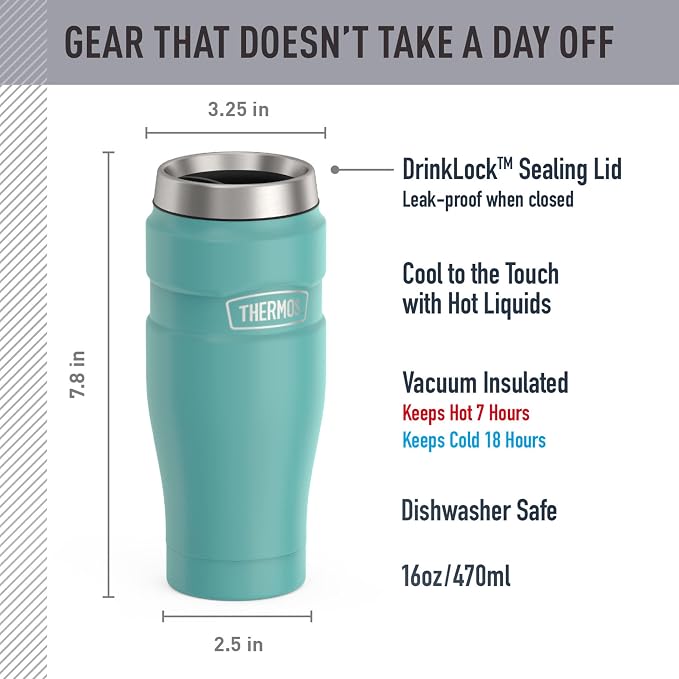 THERMOS Stainless King Vacuum-Insulated Stainless Steel Tumbler - 16oz, Matte Teal - Insulated Coffee Tumbler for Hot & Cold Drinks - Leak-Proof & Sweat-Proof for Commuting & Traveling - Image 2