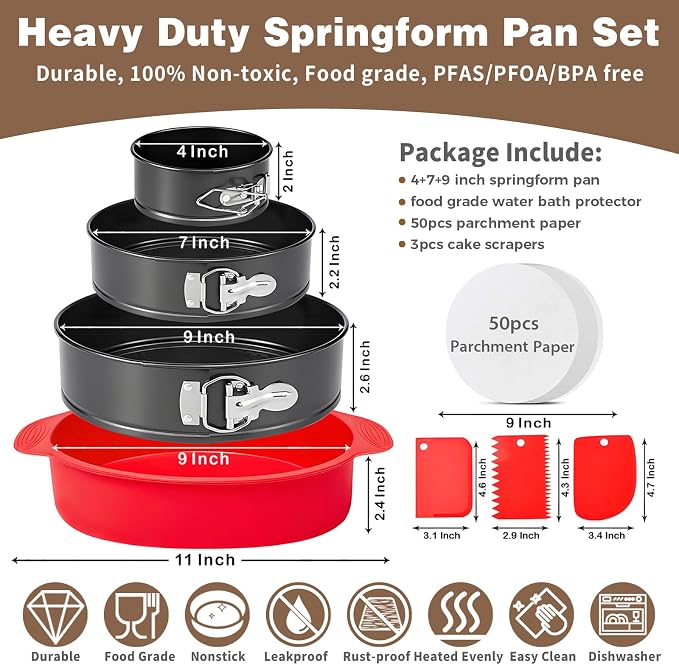 Nonstick 4 7 9 Inch Springform Pan Cheesecake Pan with Protector | Leakproof Spring Form Pan for Cheesecake, Spring Cheese Cake Pans for Baking with Removable Bottom and 50Pcs Parchment Paper - Image 5