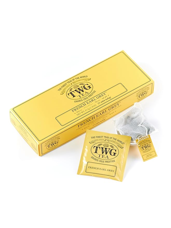 TWG Tea | French Earl Grey | Black Tea | Citrus Fruits & Blue Cornflowers | 15 Hand Sewn Cotton Tea Bags | Gift Set